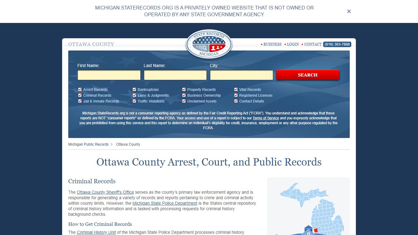 Ottawa County Arrest, Court, and Public Records