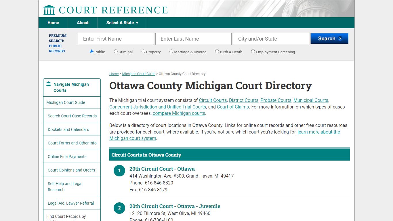 Ottawa County Michigan Court Directory | CourtReference.com